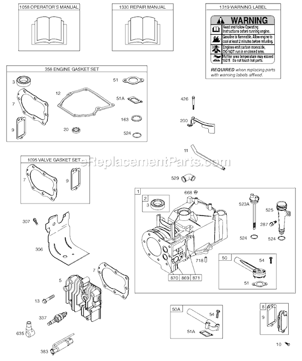 Page A Diagram and Parts List for 9L900SERIES  Briggs and Stratton Engine